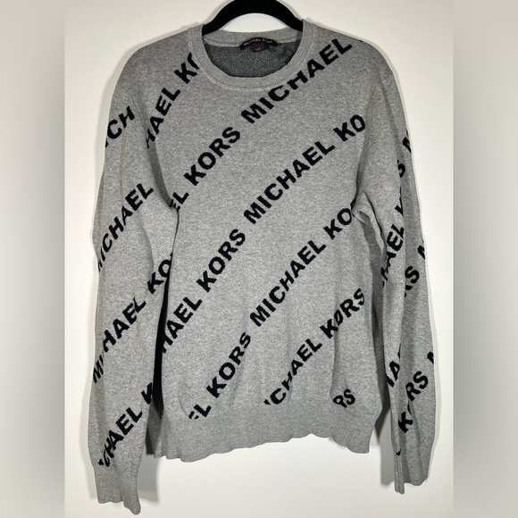 Michael Kors gray sweater black all over double sided logo sz M cotton preppy - Picture 1 of 7